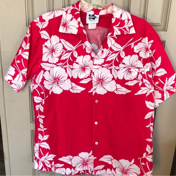 Vintage Hilo Hattie Hawaiian Shirt Red/White Hibiscus Collar Button Down Pretty - Picture 1 of 6